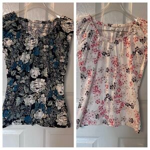 Ann Taylor LOFT Floral Print Cap Sleeve Blouses Set of Two